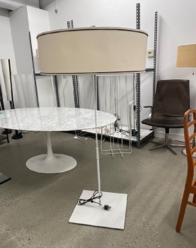Lighting, Floor Lamp, PLAIN WHITE / MINIMAL POLE & 18x18" SQUARE BASE - INCLUDES WHITE 30" DIAMETER WHITE CUSTOM LINEN DRUM SHADE W/BLACK TRIM - Shade Is Included & Specific To This Lamp, METAL, WHITE