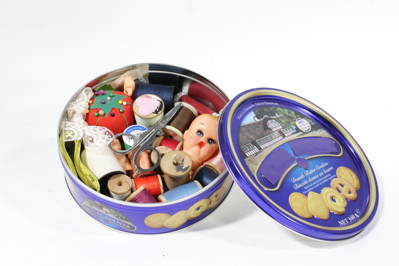 Sewing Supplies In Cookie Tin