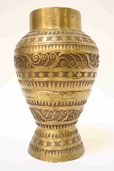 Vase, Metal, WRAP AROUND SWIRLY / CIRCLE DESIGN, PATTERN, STRIPES, BRASS, GOLD
