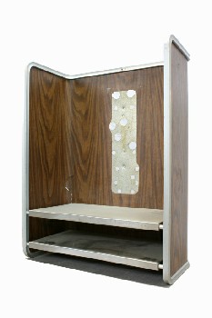 Phone, Payphone, FAUX WOOD GRAIN PARTIAL BOOTH/ SURROUND, LOWER SHELF, PUBLIC , WOOD, BROWN
