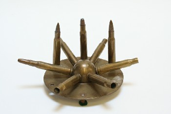 Military, Ammunition, TRENCH ART, BULLETS ON ROUND DISC, CENTER MOVES, MISSING PARTS, METAL, BRASS