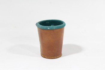 Game, Dice, DICE CUP,STITCHED LEATHER W/GREEN FELT INSIDE , LEATHER, BROWN