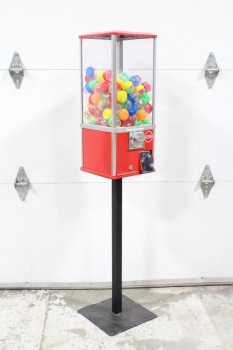 Vending, Misc, 25c TOY DISPENSER, SINGLE VENDER, COIN OPERATED, SMALL TOYS IN PLASTIC BUBBLES, BLACK SQUARE 12