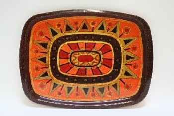 Decorative, Tray, VARIOUS SHAPES OF ORANGE/BROWN/YELLOW & RED, VINTAGE, METAL, MULTI-COLORED