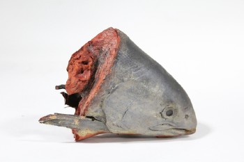Meat, Fish (Fake), REALISTIC PROP FISH HEAD, SEVERED/BLOODY LOOK, RUBBER, GREY