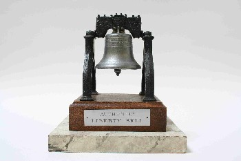 Bell, Misc, LIBERTY BELL W/WOOD & MARBLE BASE, METAL, MULTI-COLORED