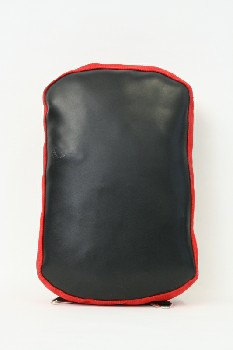 Sport, Martial Arts, STRIKING PAD W/BLACK LEATHER FRONT,RED SIDES,3 BACK STRAPS, CANVAS, MULTI-COLORED