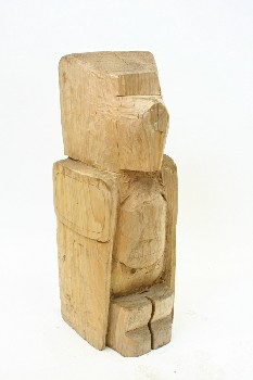 Statuary, Floor, CARVED TOTEM ANIMAL/BEAR W/WINGS, UNFINISHED, WORK IN PROGRESS, FACE IN MIDDLE, HOLLOW BACK, WOOD, NATURAL