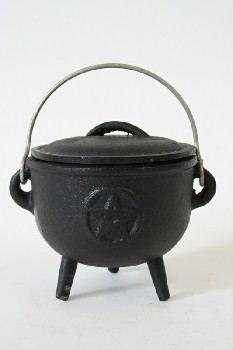 CAST IRON,SMELTING POT W/TOP HANDLE & 3 LEGS, PENTAGRAM STAR , Smalls