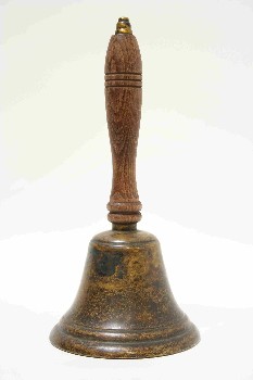 Bell, Wooden Handle, WOOD HANDLE, NO CLAPPER, AGED, METAL, BRASS