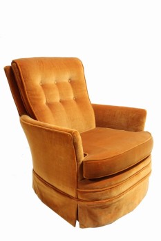 Chair, Armchair, SKIRTED, SWIVELS / ROTATES, BUTTON TUFTED, VELVET, ORANGE