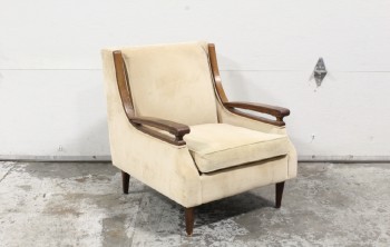 Chair, Armchair, MID CENTURY / VINTAGE VELVET, BROWN WOOD ARMS & LEGS, VELVET, BROWN