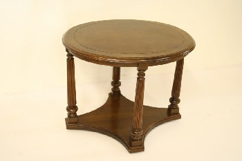 Table, Side, OVAL TOP,FLUTED/CARVED LEGS W/SOLID BASE, WOOD, BROWN
