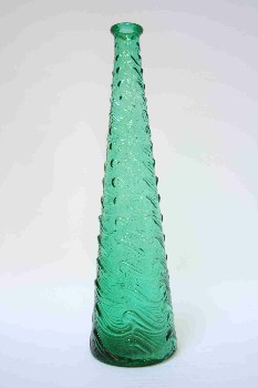 Decorative, Bottle, WAVE PATTERN, GLASS, GREEN