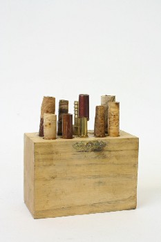 Decorative, Dressed Box, HOLDER FOR PEN ENDS OF DIFFERENT WOODS, WOOD, BROWN