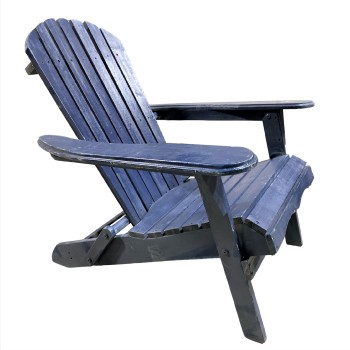 Chair, Lawn, ADIRONDACK/MUSKOKA STYLE OR SIMILAR, RECTANGULAR ROUNDED BACK, WOOD PLANK CONSTRUCTION, RUSTIC, OUTDOOR/LAWN/DECK, WEATHERED AND AGED, FOLDING, WOOD, BLUE