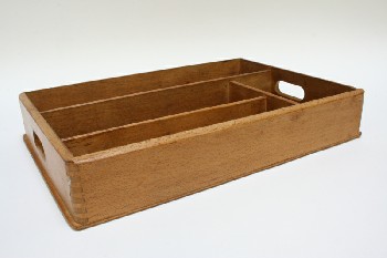 Decorative, Tray, ORGANIZER W/4 COMPARTMENTS, CUT OUT HANDLES, VINTAGE, WOOD, BROWN