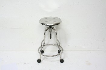 Stool, Stainless, MEDICAL/LAB, ROUND SEAT, ROLLING, 4 WHEELS, STAINLESS STEEL, SILVER