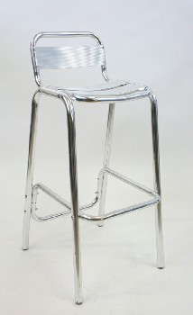 Chair, Cafe, BISTRO STYLE,TALL W/SQUARE BACK, 2-SLAT SEAT, FOOT REST, NO ARMS , ALUMINUM, SILVER