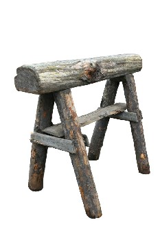Sawhorse, Wood, SAWHORSE, LOG A-FRAME SIDES & THICK TOP BENCH, RUSTIC - Stored In Yard, Not Identical To Photo, WOOD, NATURAL