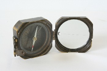 Science/Nature, Compass, FOLDING,MIRROR ON ONE SIDE, METAL, BRASS