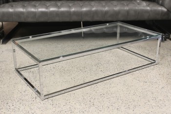 Table, Coffee Table, RECTANGULAR, GLASS TOP, CONNECTED LEGS & FRAME, GLASS, CLEAR