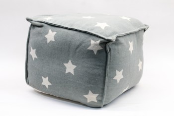 Ottoman, Pouf, POUFFE OR SEAT, FOOT REST, HASSOCK, BLUE W/WHITE STARS, FABRIC, BLUE