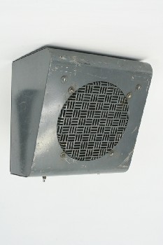 Audio, Speaker, SQUARE,CENTER CIRCLE W/CUT OUT LINE DESIGN,TAPERED SIDES, METAL, GREY