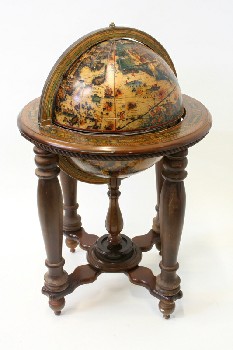 Globe, Floor, WORLD, STANDING GLOBE, OLD STYLE W/ASTROLOGICAL SYMBOLS, BAR CART, WOOD, BROWN