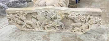 Statuary, Misc, FAUX CARVED ROCK ANCIENT GREEK STYLE BATTLE SCENE, MUSEUM, RESIN, OFFWHITE