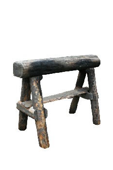 Sawhorse, Wood, SAWHORSE, LOG A-FRAME SIDES & THICK TOP BENCH, CHARRED FRONT, RUSTIC - Stored In Yard, Not Identical To Photo, WOOD, NATURAL