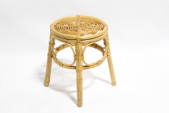 Stool, Round, VINTAGE STOOL, SEAT, END TABLE OR STAND, WRAPPED BENT RATTAN, RATTAN, BROWN