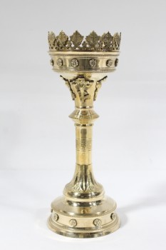 Candles, Stick, SOLID BRASS,"CHARTRES CATHEDRAL" MEDIEVAL STYLE, CROWN TOP, BEADED EDGES, LEAF & ROSETTE DETAILS , METAL, BRASS
