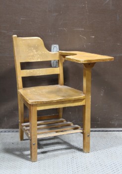 Desk, Student, OAK, SOLID WOOD, ANTIQUE SCHOOLHOUSE / CLASSROOM, DESK FOR LEFT HANDED STUDENT W/CONNECTED SEAT, ASYMMETRICAL CHAIR BACK, WOOD, BROWN