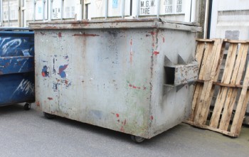 Garbage, Dumpster, MOVEABLE WASTE BIN / RECYCLING CONTAINER, HINGED METAL LIDS, MUNICIPAL / COMMERICAL, PAINTED, ROLLING - This Dumpster May Be Painted, Condition May Not Be Identical To Photo, METAL, GREY
