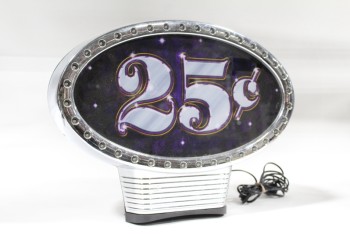 Sign, Lightbox, 25c IN OVAL, CASINO/SLOT MACHINE, LIGHTS UP (WORKS AUG 2020), PLASTIC, SILVER