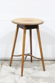 Table, Side, TABLE / STAND, OLD STYLE, VINTAGE, ROUND TOP, SPLAYED LEGS, INLAY, AGED, WOOD, BROWN