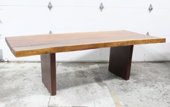 Table, Misc, RECTANGULAR TOP, THICK RECTANGULAR LEGS, HEIGHT OF TABLE AT CENTRE IS 29.5" TO 30.5" (AT EDGE), NATURAL CRACKS, HEAVY, WOOD, BROWN