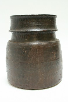Vase, Wood, CYLINDRICAL W/GROOVED DESIGN,RUSTIC, WOOD, BROWN