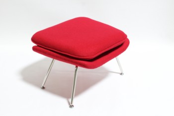 Ottoman, Miscellaneous, MODERN, CHROME LEGS, 1 REMOVEABLE CUSHION, FOOT REST / STOOL, WOOL, RED