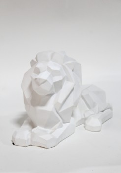 Decorative, Animal, LION, JUNGLE CAT, LAYING DOWN, GEOMETRIC FACETED LOOK, RESIN, WHITE