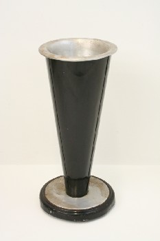 Ashtray, Floor, FREESTANDING, PUBLIC / OUTDOOR / LOBBY, CONE SHAPED STAND W/ROUND BASE, METAL BOWL, SMOKING, CIGARETTE, AGED, METAL, BLACK