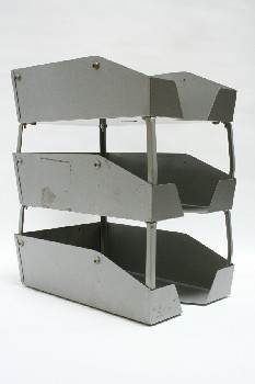 Desktop, Paper Tray, 3 LEVELS,STUDS ON SIDES,OLD STYLE, METAL, GREY
