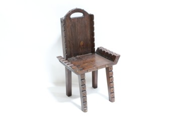 Chair, Child's, SMALL,OLD STYLE,CARVED,BACK HANDLE,STUDS, WOOD, BROWN