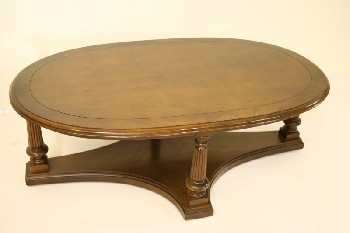 Table, Coffee Table, OVAL TOP, FLUTED / CARVED LEGS W/SOLID BASE, VINTAGE, WOOD, BROWN