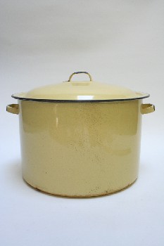 Cookware, Pot, CYLINDRICAL W/LID,BLACK TRIM & SIDE HANDLES, ENAMELWARE, YELLOW