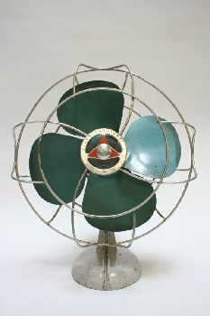 Appliance, Fan, ON STAND, SILVER CAGE, VINTAGE, DOES NOT WORK, METAL, GREEN