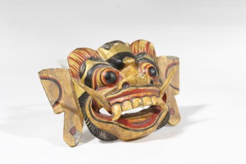 Decorative, Mask, DRAGON, ASIAN, SHARP TEETH, OLD LOOK, CARVED, WOOD, RED