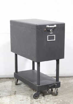 Cabinet, Filing, VINTAGE INDUSTRIAL, FILER IS COLLAPSIBLE - LIFT HANDLE TO OPEN TOP & ENTIRE CABINET SHIFTS DOWN FROM 33