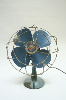 Appliance, Fan, ON STAND, SILVER CAGE, VINTAGE, WORKING, METAL, BLUE